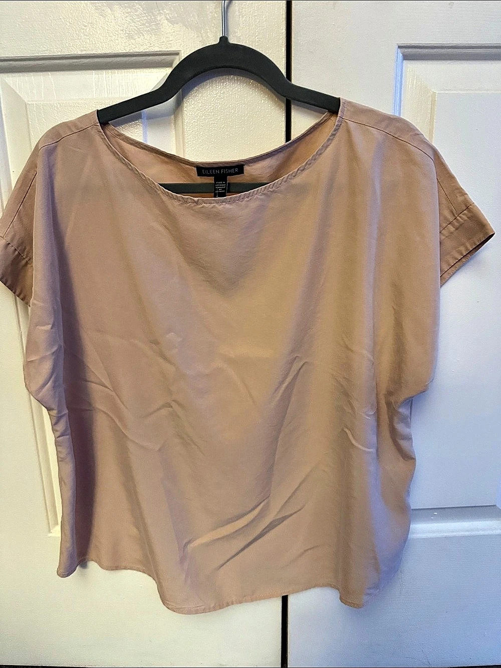 Eileen Fisher Sandwashed Tencel Bateau Neck Boxy Top Pink Medium